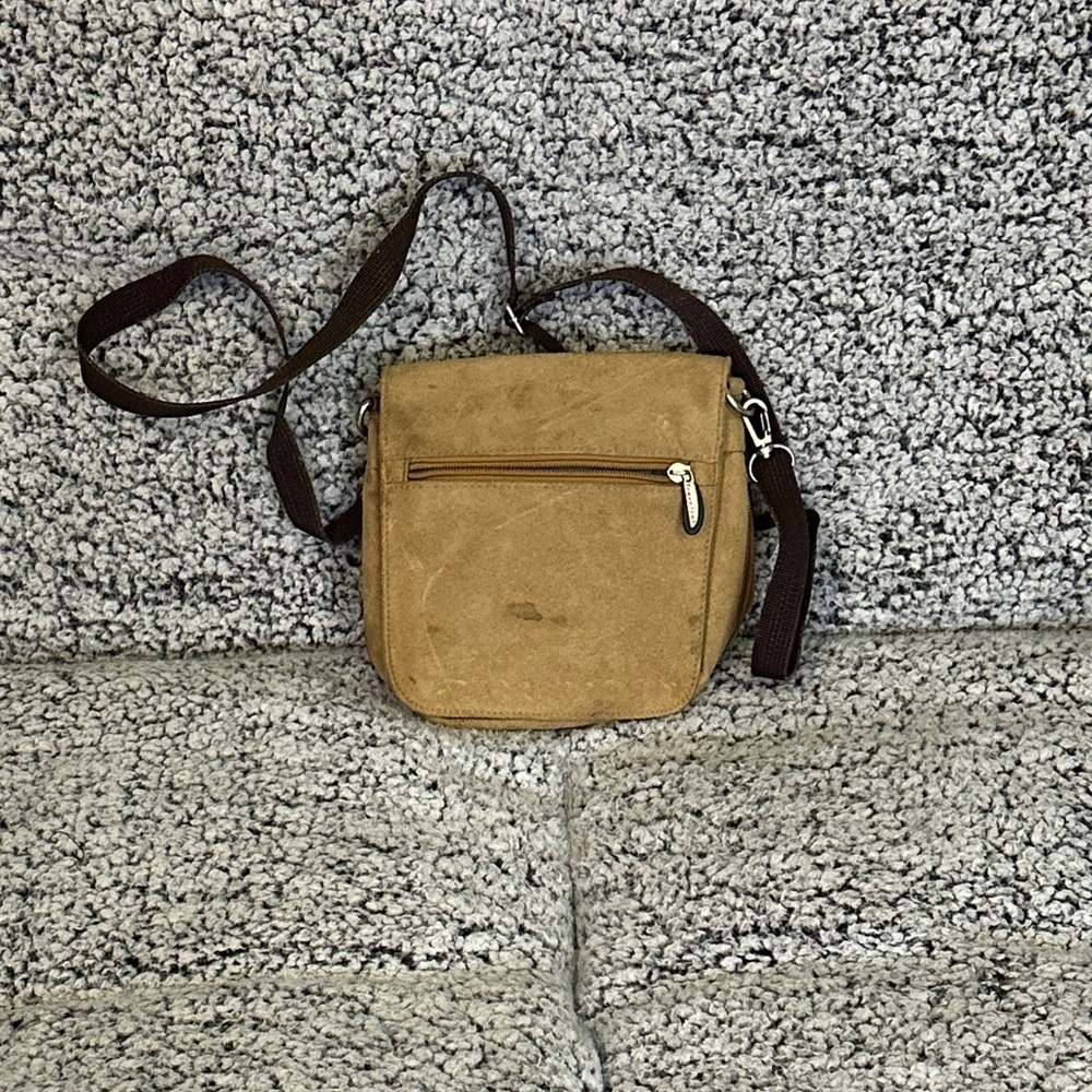 Travelon anti-theft Compact Brown Canvas Crossbody Messenger Bag
